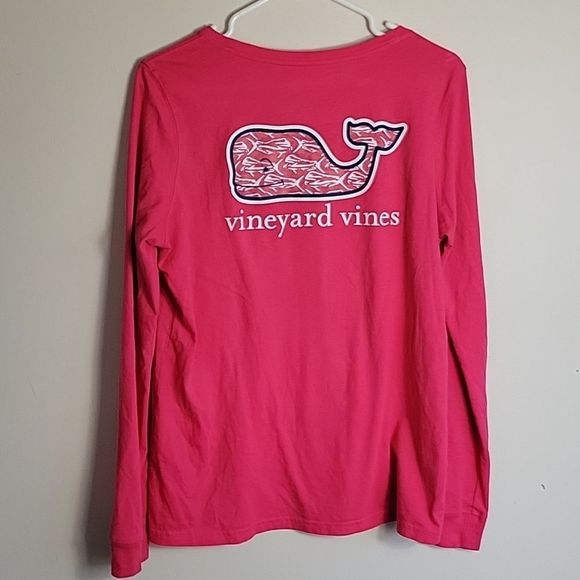 Vineyard Vines Spellout Hot Pink Long Sleeve Crew Neck Tee Sz S - Picture 6 of 7